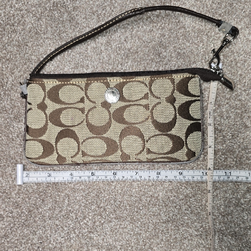 Coach Signature Brown and Cream Wristlet